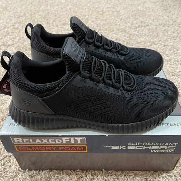 Skechers Men’s Relaxed Fit Cessnock Slip Resistant Work Shoes Black Size 8 (New) - Picture 1 of 16